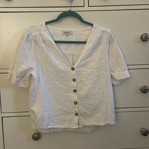 White Linen Madewell Top with Button Detail